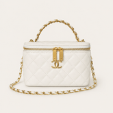 White Leather CC Quilted Cosmetic Bag