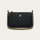 Black Leather CC Chain Crossbody Bag