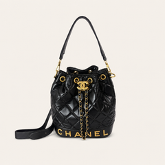 Black Leather CC Bucket Handbag