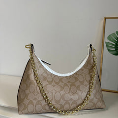 Khaki Leather Hobo Shoulder Bag