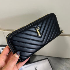 Black Leather YL Quilted Wallet
