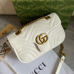 White Leather GG Quilted Chain Bag