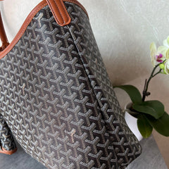 Brown Leather Trim Tote Bag with Mini Pouch