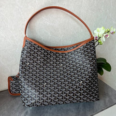 Brown Leather Trim Tote Bag with Mini Pouch