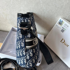 Blue Canvas CD Bucket Shoulder Bag
