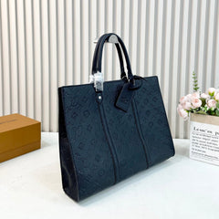 Black Leather Monogram Tote Bag