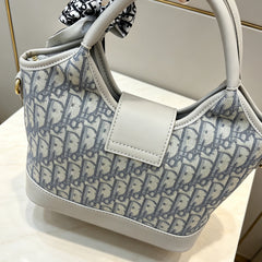 Gray CD Jacquard Top Handle Bag