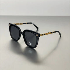 Luxury Black Square CC Gold Arms Sunglasses