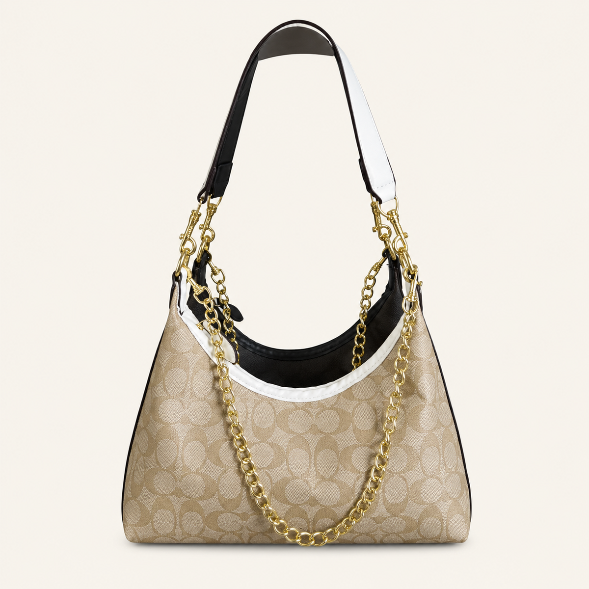 Khaki Leather Hobo Shoulder Bag