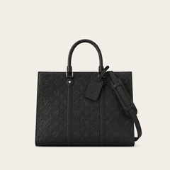 Black Leather Monogram  Tote Bag