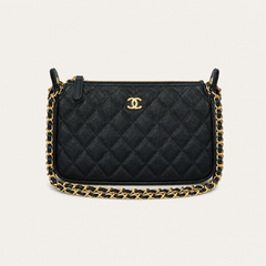 Black Leather CC Chain Crossbody Bag