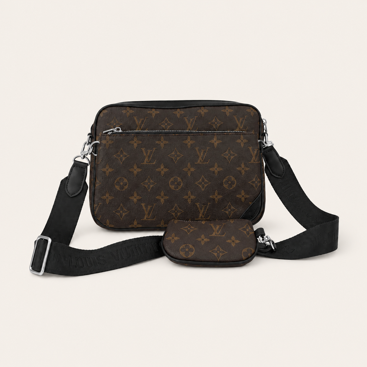 Leather Monogram Messenger Crossbody Bag