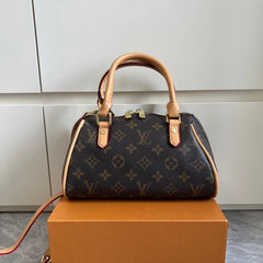 Leather Monogram Boston Bag