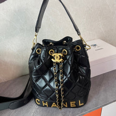 Black  Leather CC Bucket Handbag