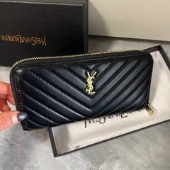 Black Leather YL Quilted  Wallet