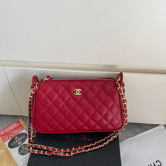 Red Leather CC Chain Crossbody Bag