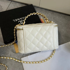 White Leather CC Quilted Cosmetic Bag