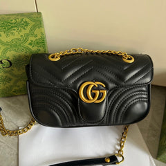 Black Leather GG Quilted Chain Bag