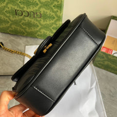 Black Leather GG Quilted Chain Bag