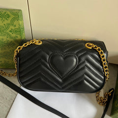 Black Leather GG Quilted Chain Bag