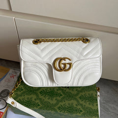 White Leather GG Quilted Chain Bag
