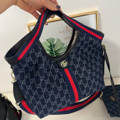 Blue Canvas GG Crossbody Tote Bag Set