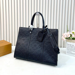 Black Leather Monogram  Tote Bag